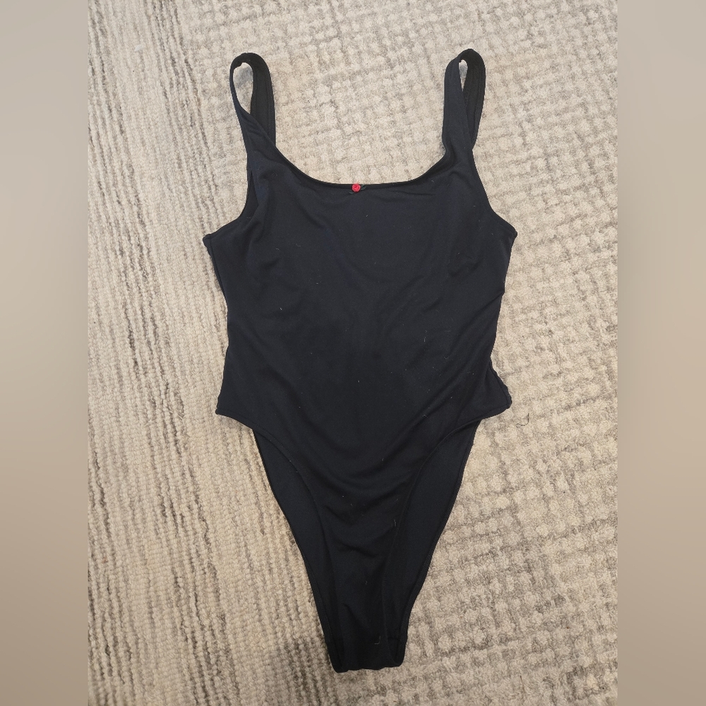 Frankies Bikini X Victoria's Secret Black One-Piece Swimsuit with Pink Accent